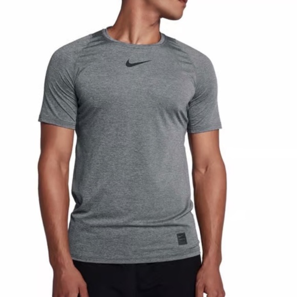 Nike Pro Dri-Fit Men’s Short Sleeve Performance Top Fitted Gray Black Swoosh Lg - Picture 11 of 11